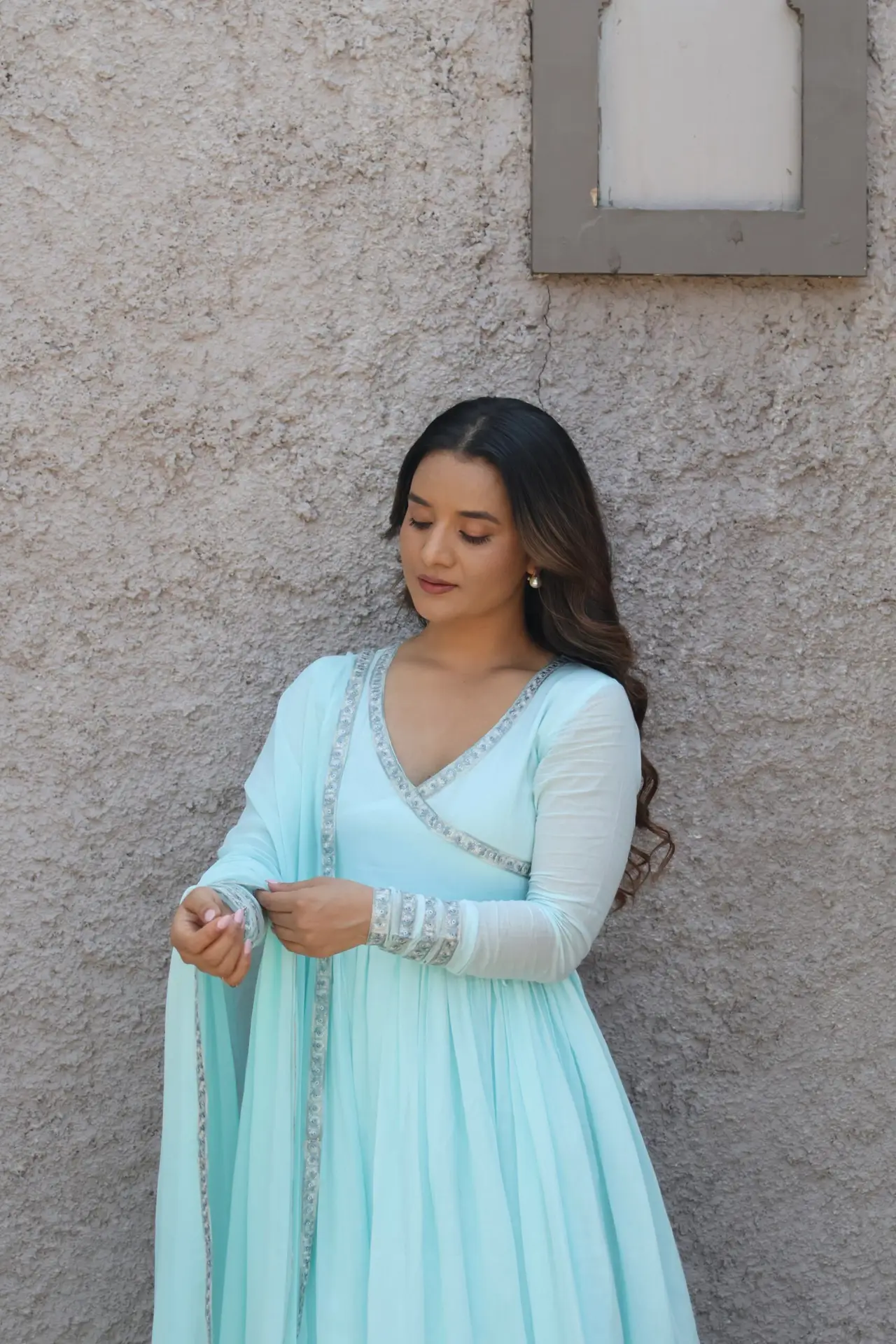 AMBER – Blue Angrakha Anarkali Suit Set with Dupatta - Image 4