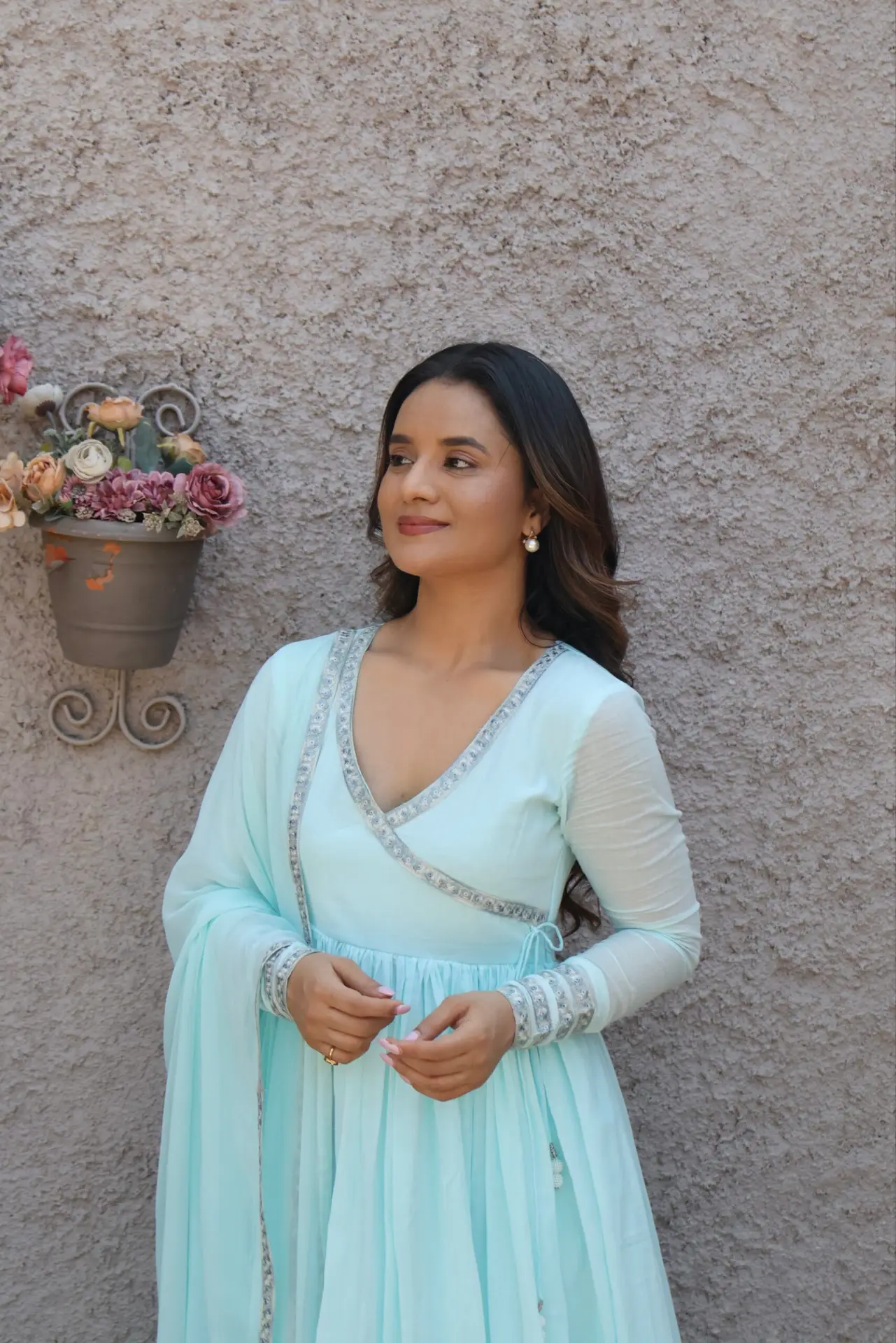 AMBER – Blue Angrakha Anarkali Suit Set with Dupatta - Image 6