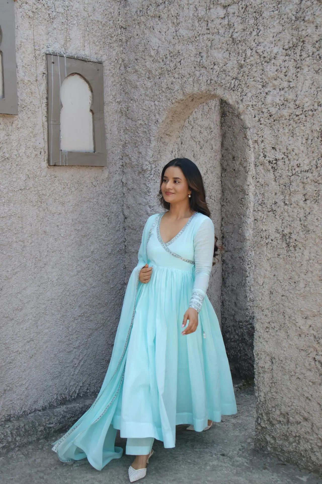 AMBER – Blue Angrakha Anarkali Suit Set with Dupatta - Image 5
