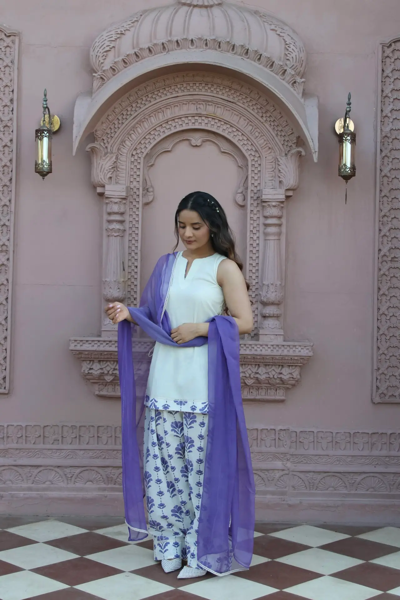NEELAK – White & Purple Sleeveless Ethnic Co-Ord Set - Image 3