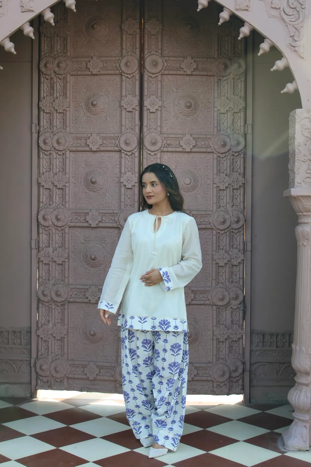 NEELAK – Blue & White Ethnic Co-Ord Set - Image 3