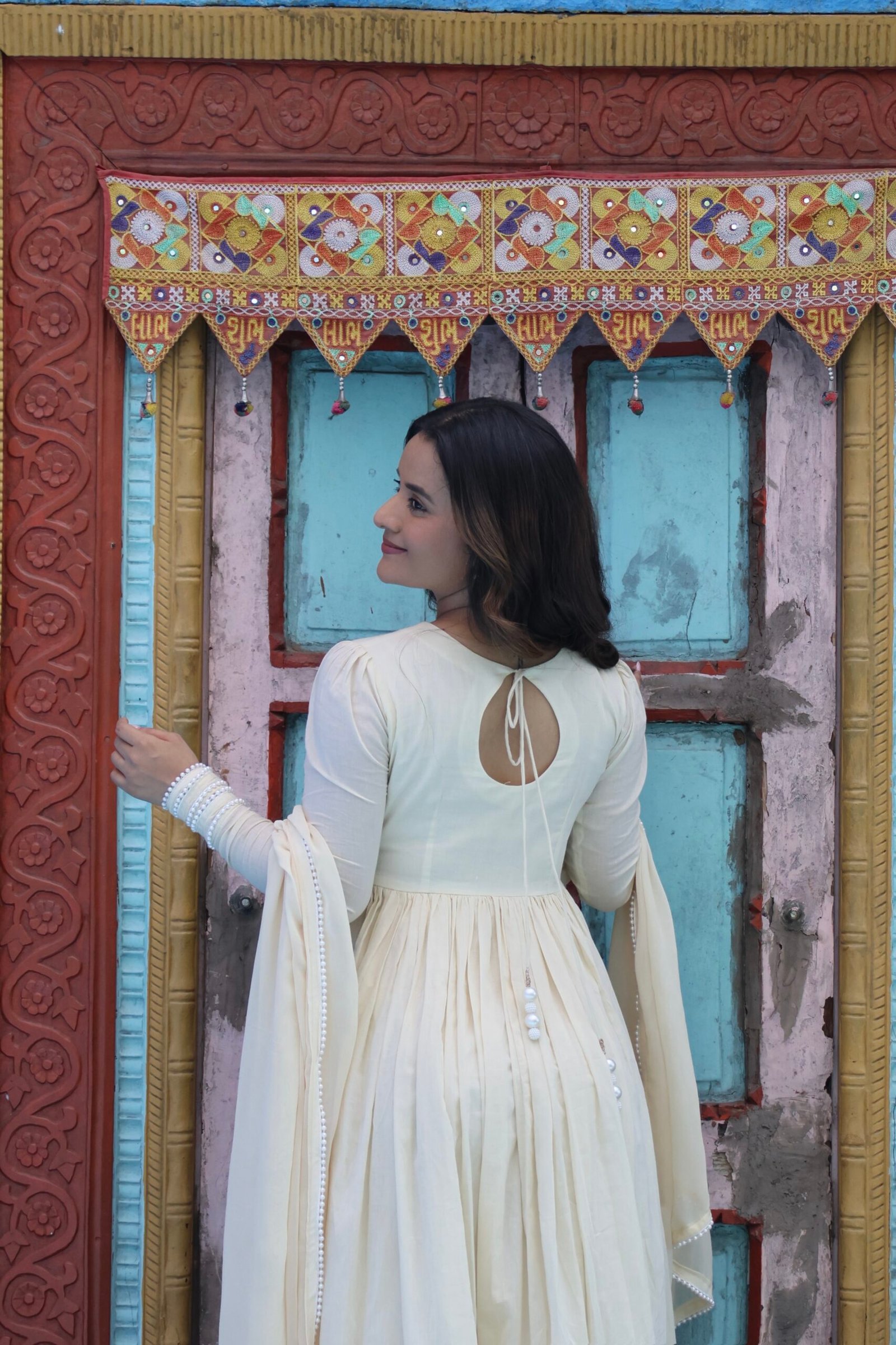 Raat Rani – Off White Anarkali Suit Set with Dupatta - Image 3